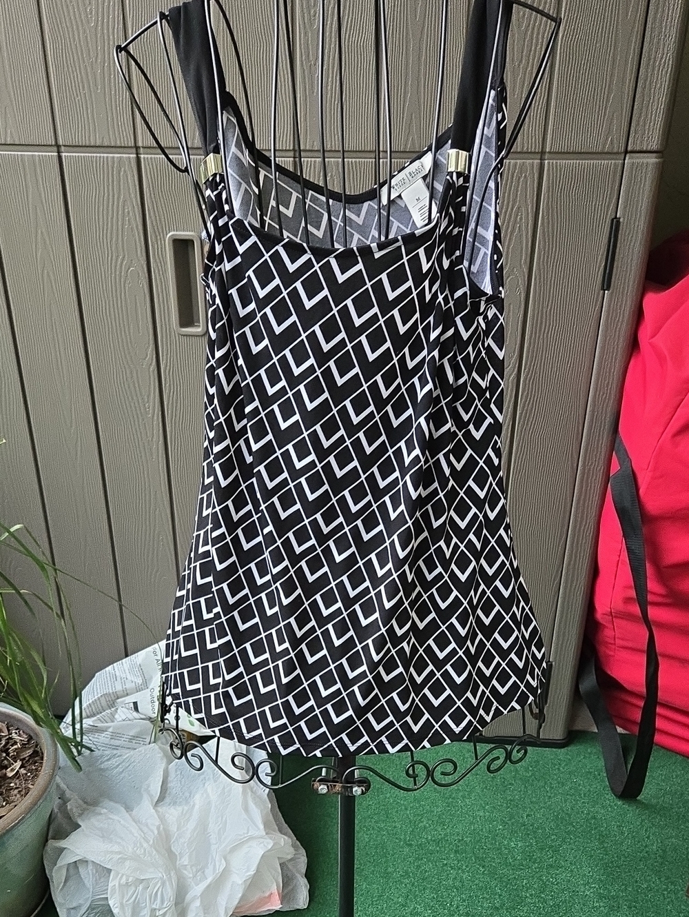 White House Black Market Black & White Geometric Mini Slip Dress